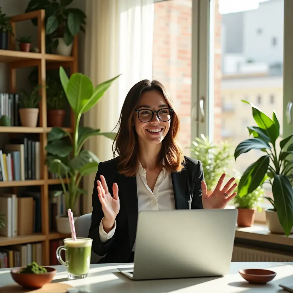 Botella de té verde con etiqueta de beneficios para la salud.