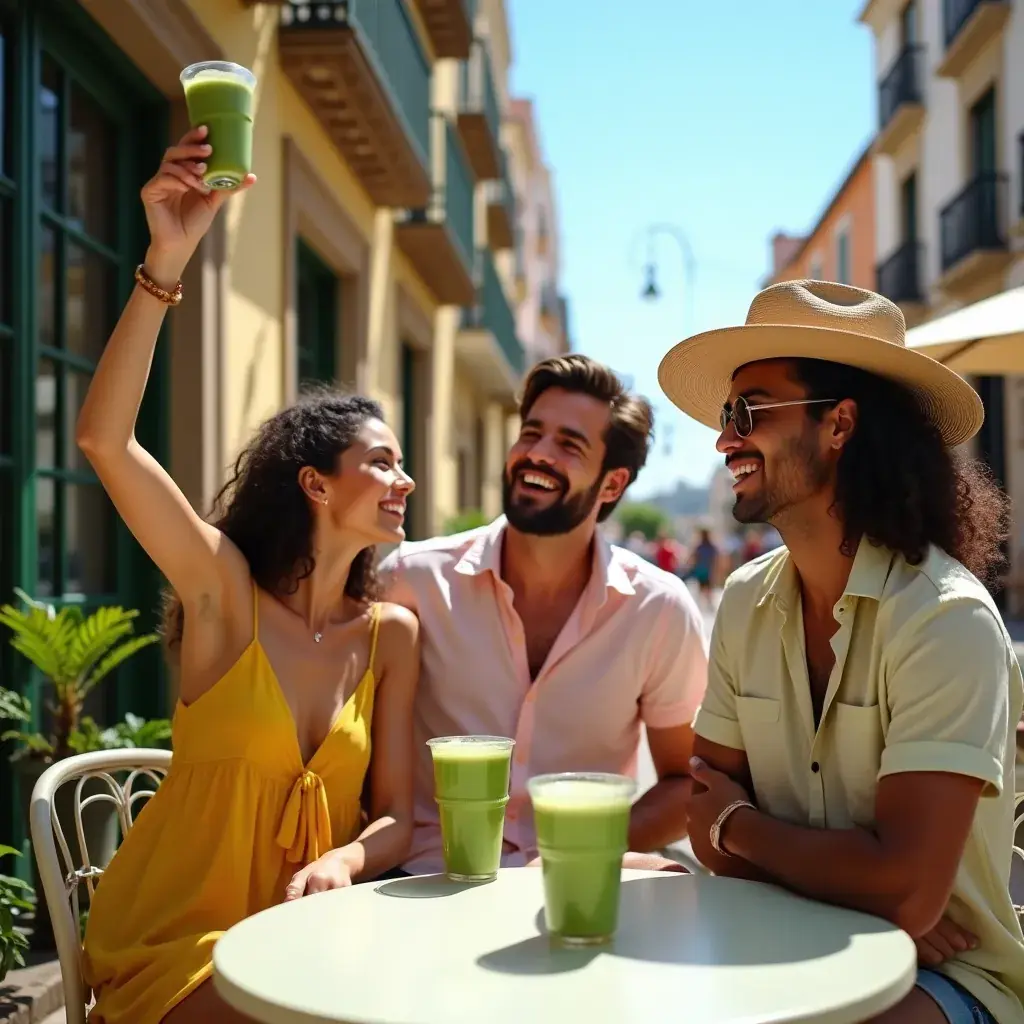 Preparación de un batido con polvo de matcha y frutas.